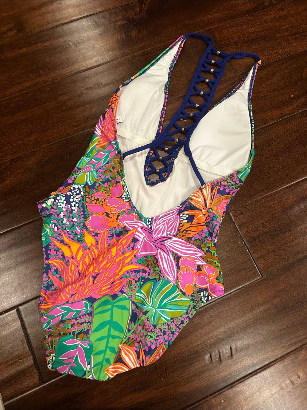 Trina Turk Multicolor Tropical Lace-Up One-Piece Swimsuit - Picture 4 of 6
